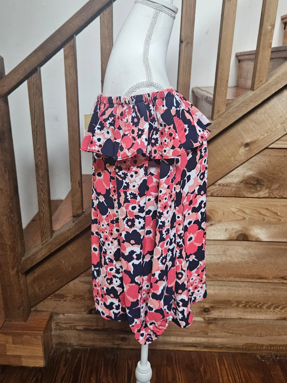 Michael Kors Coral & Navy Floral Off-Shoulder Blouse